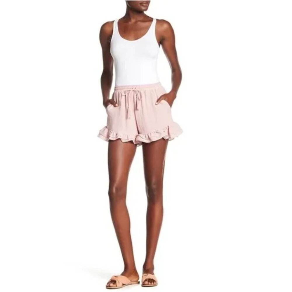 LOST + WANDER Ruffle Hem Drawstring Shorts